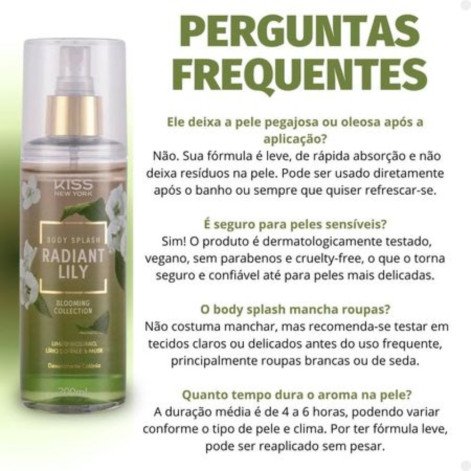 Body Splash Radiant Lily Blooming Collection Limão Siciliano Lírio Do Vale E Musk 200ml Kiss New York