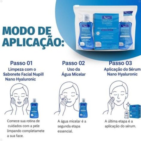 Kit Nupill Ácido Hialurônico E Colágeno Sérum Facial Antissinais 30G + Sabonete Líquido Facial 60Ml + Água Micelar 60Ml + Necessaire Grátis