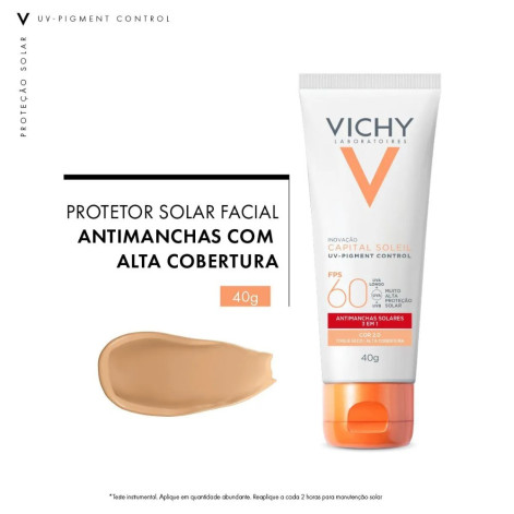 Protetor Solar Facial Vichy Capital Soleil UV-Pigment Control FPS 60 Antimanchas Solares 3 em 1 Cor 2.0 40g