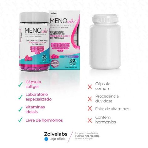 Polivitamínico Meno Aliv Tripla Ação Vitaminas E, A, D, E e K 60 cápsulas