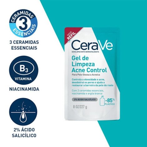 Gel Limpeza Acne Control Cerave Pele Oleosa a Acneica Refil 227g