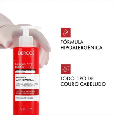 Vichy Dercos Collagen Repair 17 Shampoo Ultra Reparação 390g