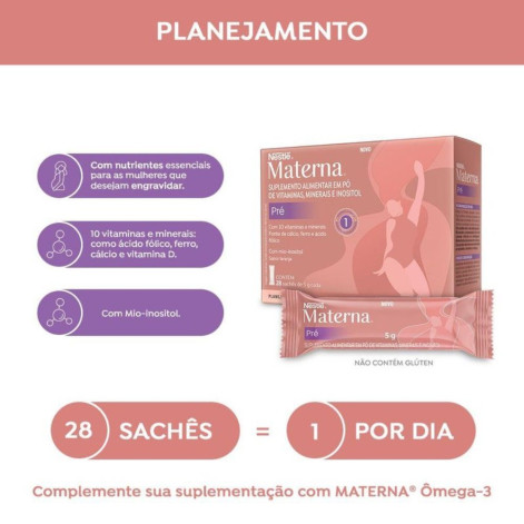 Polivitamínico Materna Pré Nestlé Sabor Laranja 28 Sachês de 5g cada