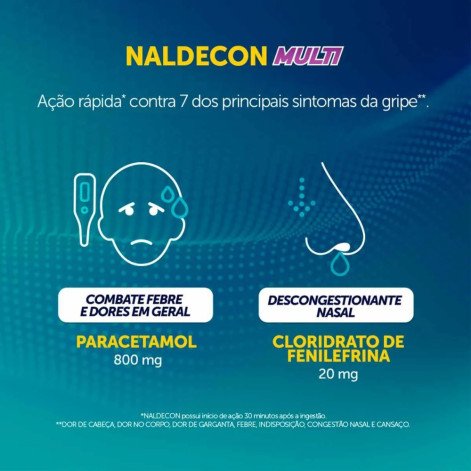  Naldecon Multi Paracetamol 800mg + Cloridrato Fenillefrina 20mg 4 comprimidos