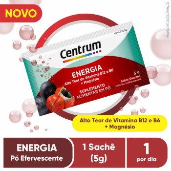 Vitamina C Efervescente em Pó Centrum Energia Vitamina B12 e B6 + Magnésio Guaraná 5g