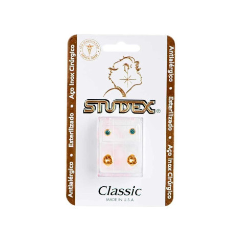  Brinco Antialérgico Studex Classic Azul Médio Dourado - 1 Par