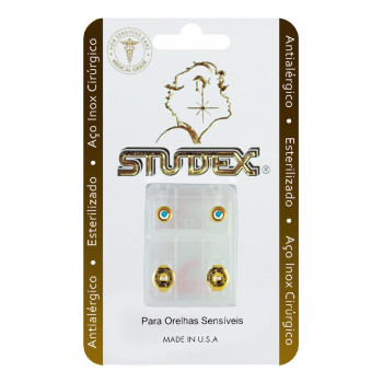 Brinco Antialérgico Studex Classic Bezel Furtacor Médio Dourado