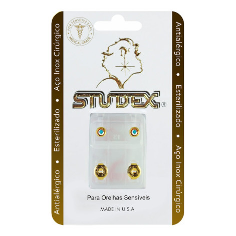 Brinco Antialérgico Studex Classic Bezel Furtacor Médio Dourado