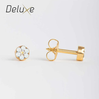 Brinco Antialérgico Studex Deluxe Daisy Dourado White Opal Sunflower com 1 par