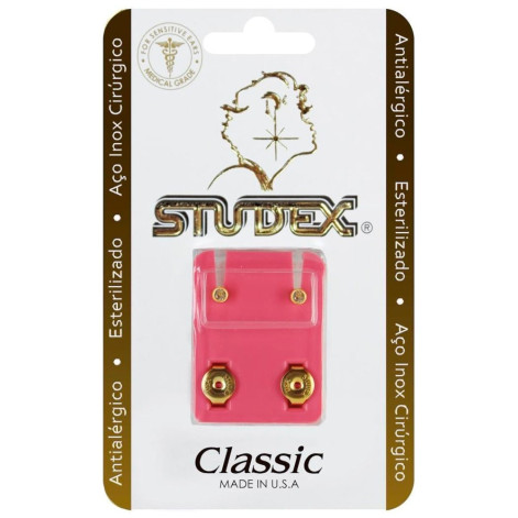 Brinco Antialérgico Studex Classic Bezel Cristal Médio Dourado