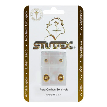 Brinco Antialérgico Studex Classic Estrela Cristal Médio Dourado