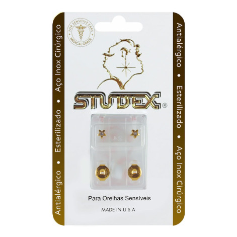 Brinco Antialérgico Studex Classic Estrela Cristal Médio Dourado