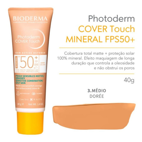 Protetor Solar Facial Bioderma Photoderm Cover Touch FPS 50 Dourado 40ml