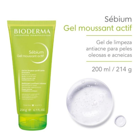 Gel de Limpeza Sébium Bioderma Gel Moussant Actif com 200mlel Moussant Actif 200ML