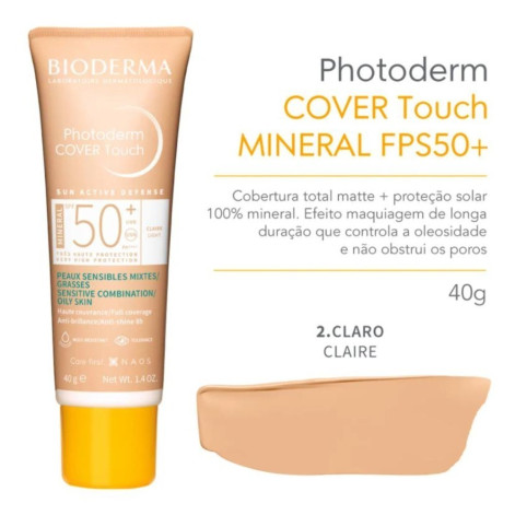 Protetor Solar Facial Bioderma Photoderm Cover Touch FPS 50 Claro 40ml