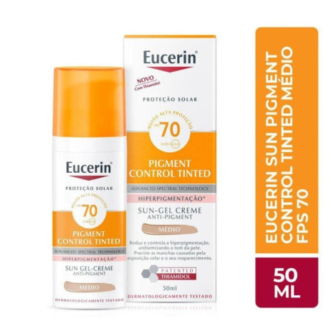 Protetor Solar Facial Eucerin Pigment Control Tinted FPS 70 Médio 50ml