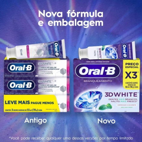 Creme Dental Oral-B 3D White Branqueamento 70g 3 unidades