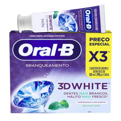 Creme Dental Oral-B 3D White Branqueamento 70g 3 unidades