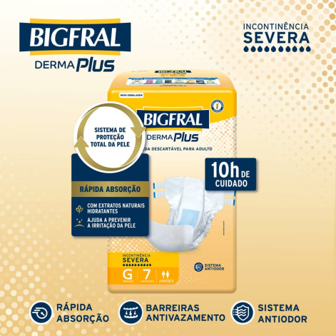 Fralda Geriátrica Unissex Bigfral Derma Plus Adulto G 7 unidades
