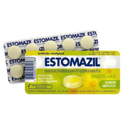 Estomazil Pastilha 230mg + 185mg + 185mg, blíster com 10 comprimidos mastigáveis, abacaxi
