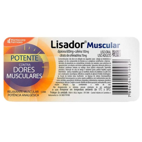Lisador Muscular Dipirona 600mg + Cafeína 100mg + Citrato De Orfenadrina 70mg