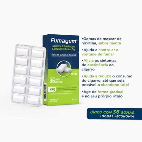Gomas Mastigáveis de Nicotina Fumagum 2mg Sabor Menta 36 gomas