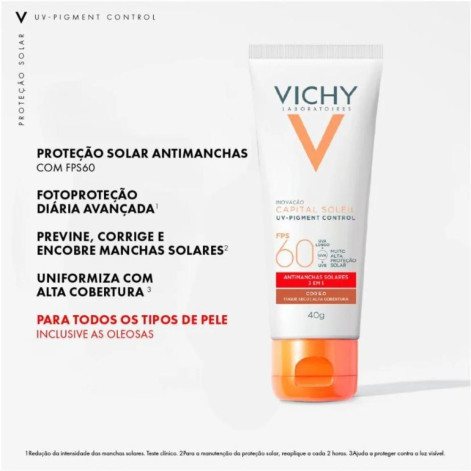  Vichy Capital Soleil Uv-pigment Control Fps 60 5.0 Protetor Solar Facial Antimanchas 40g