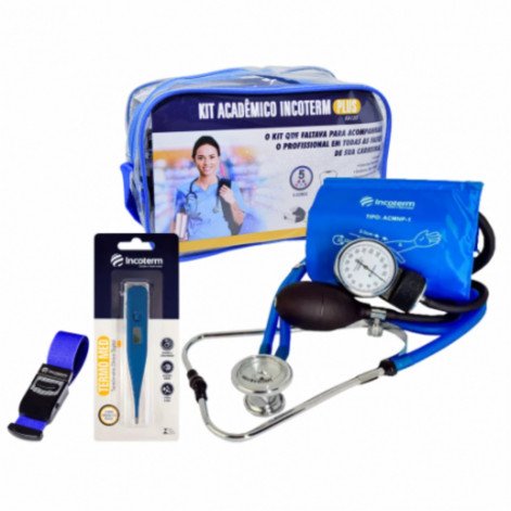 KIT ACADEMICO PROFISSIONAL AZUL COM NECESSAIRE TRANSPARENTE INCOTERM