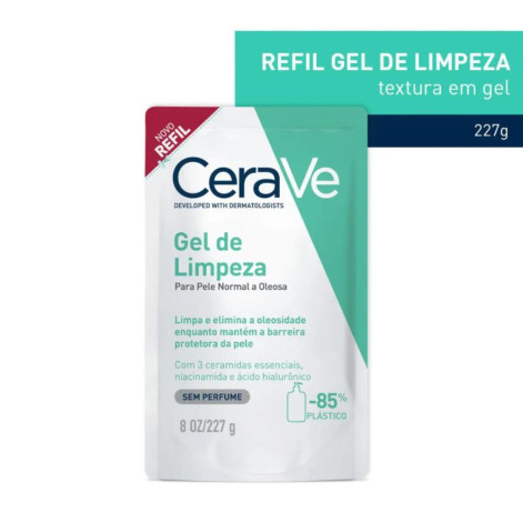 Refil Gel de Limpeza Facial CeraVe Pele Normal a Oleosa Refil de Limpeza Suave com Ceramidas 227g