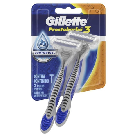 Aparelho de Barbear Masculino Prestobarba 3 Gillette com 2 Unidades