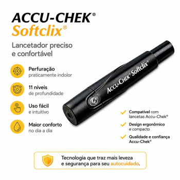 Lancetador AccuChek Softclix Roche + 25 Lancetas Kit Completo