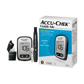 Kit para Controle de Glicemia Accu Chek Guide Me com 1 Monitor + 50 Tiras