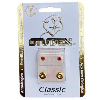 Brinco Antialérgico Studex Classic Bezel Vermelho Pequeno Dourado Brinco Antialérgico Studex Classic Bezel Vermelho Pequeno Dourado