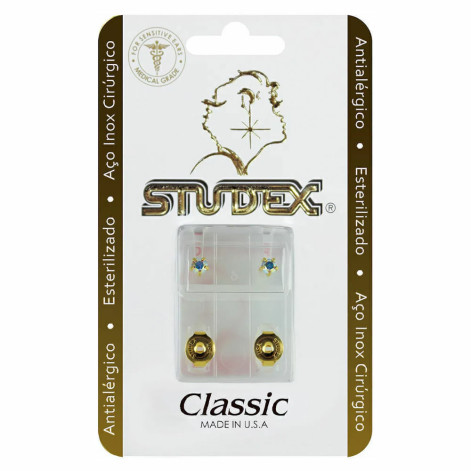 Brinco Antialérgico Cristal Espelhado Douradoado Studex Classic