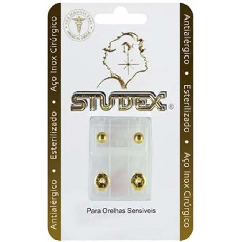Brinco Antialérgico Studex Classic Bolinha Pequena Dourado