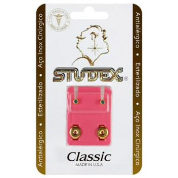 Brinco Antialérgico Studex Classic Bezel Verde Médio Dourado Brinco Antialérgico Studex Classic Bezel Verde Médio Dourado