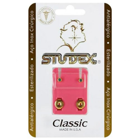 Brinco Antialérgico Studex Classic Bezel Verde Médio Dourado