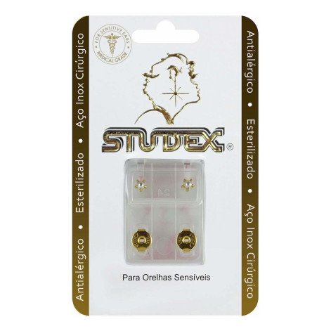 Brinco Antialérgico Studex Classic Pérola Média Dourado