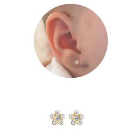 Brinco Antialérgico Studex Deluxe Daisy Cristal Rosa Dourado