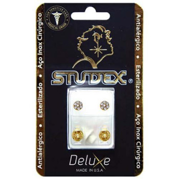 Brinco Antialérgico Studex Deluxe Daisy Cristal Rosa Dourado