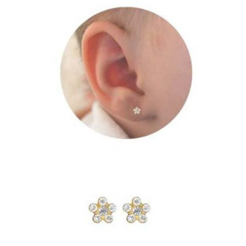 Brinco Antialérgico Studex Deluxe Daisy Dourado White Opal Sunflower com 1 par