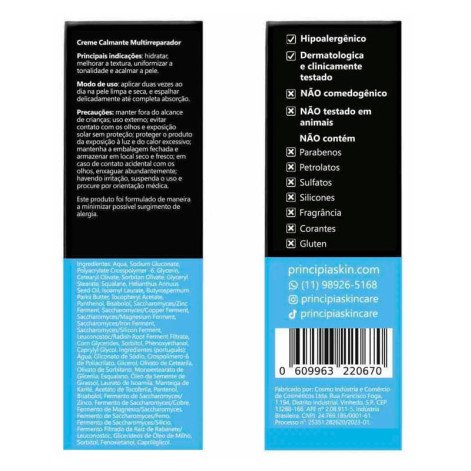 Creme Calmante Multirreparador Principia Skincare CM-01 17,5% Mix de Ativos 40g