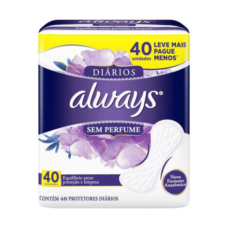 Protetor Diário Always Sem Perfume 40 Unidades Protetor Diário Always Sem Perfume 40 Unidades