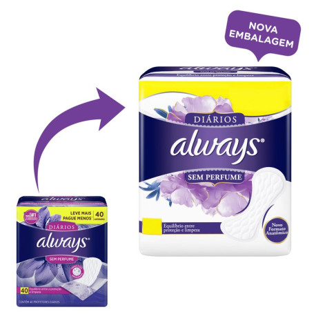 Protetor Diário Always Sem Perfume 40 Unidades Protetor Diário Always Sem Perfume 40 Unidades
