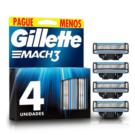 Carga Para Aparelho De Barbear Gillette Mach3 4 unidades Carga Para Aparelho De Barbear Gillette Mach3 4 unidades