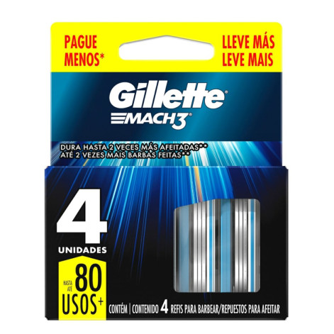 Carga Para Aparelho De Barbear Gillette Mach3 4 unidades Carga Para Aparelho De Barbear Gillette Mach3 4 unidades