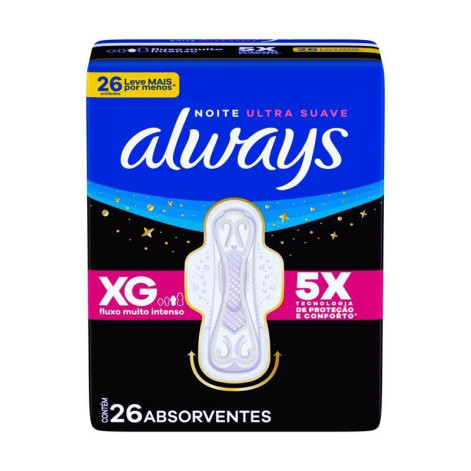 Absorvente Always Noite Ultra Suave com Abas Fluxo Muito Intenso 26 Unidades Absorvente Always Noite Ultra Suave com Abas Fluxo Muito Intenso 26 Unidades