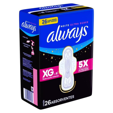 Absorvente Always Noite Ultra Suave com Abas Fluxo Muito Intenso 26 Unidades Absorvente Always Noite Ultra Suave com Abas Fluxo Muito Intenso 26 Unidades