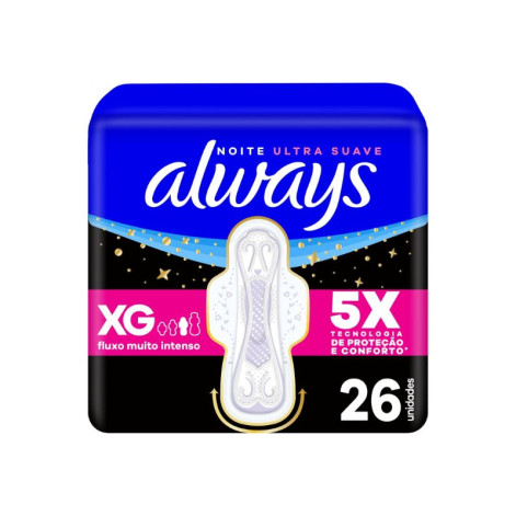 Absorvente Always Noite Ultra Suave com Abas Fluxo Muito Intenso 26 Unidades Absorvente Always Noite Ultra Suave com Abas Fluxo Muito Intenso 26 Unidades