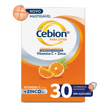 Complemento Alimentar Cebion Para Levar Vitamina C + Zinco Sabor Laranja 30 Comprimidos